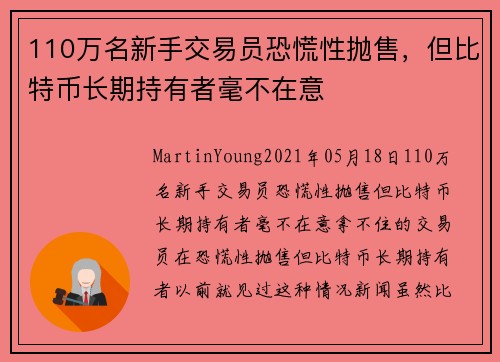 110万名新手交易员恐慌性抛售,但比特币长期持有者毫不在意