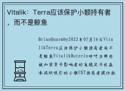 Vitalik:Terra应该保护小额持有者,而不是鲸鱼