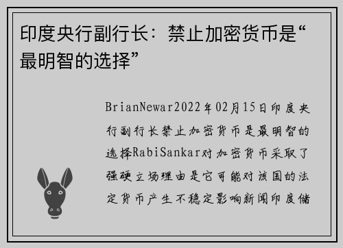 印度央行副行长：禁止加密货币是“最明智的选择” 